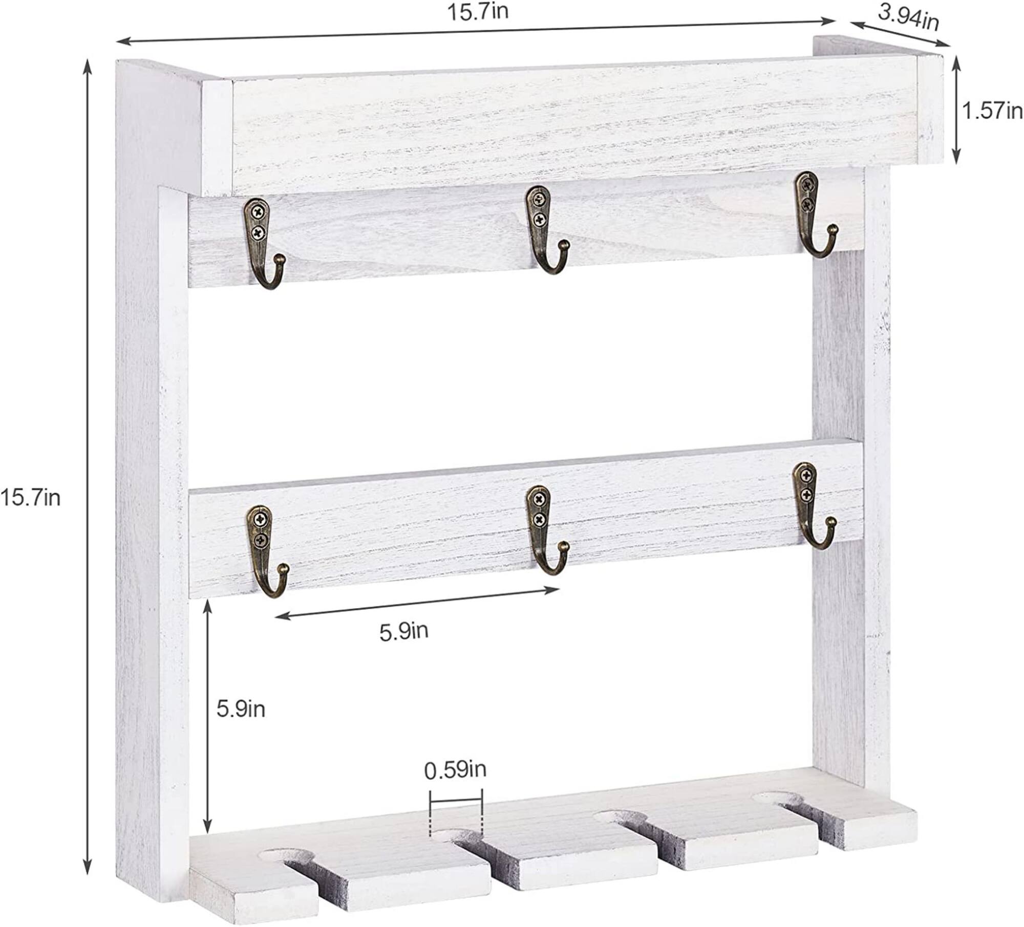 NEX™ 16" Gray White Wood Wall-Mounted Coffee Mug Rack